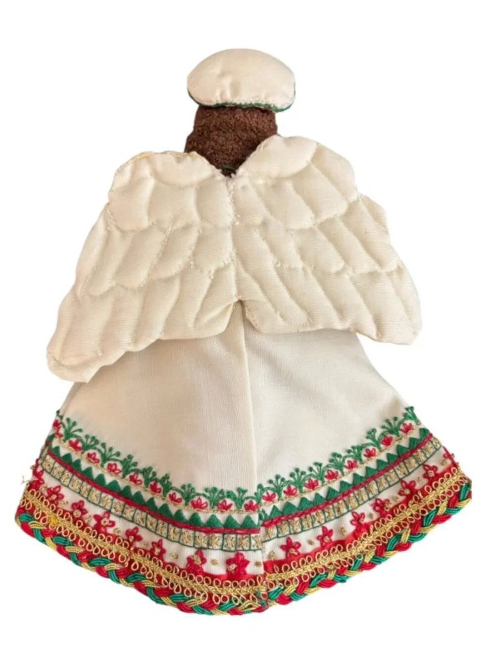 Vtg Folk Art Christmas Angel Tree Topper Embroidered Face And Clothing 11